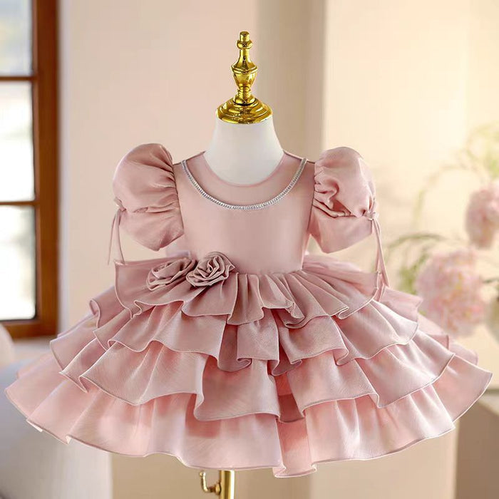 Pink knee Length Flower Girl Dress for Party Birthday J540