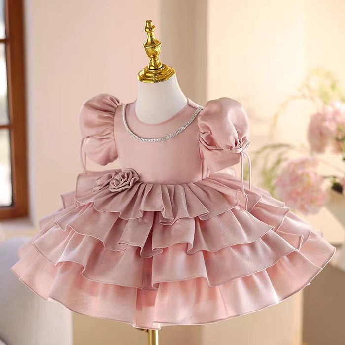 Pink knee Length Flower Girl Dress for Party Birthday J540