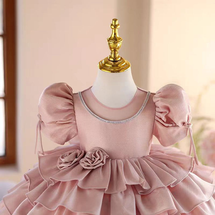 Pink knee Length Flower Girl Dress for Party Birthday J540
