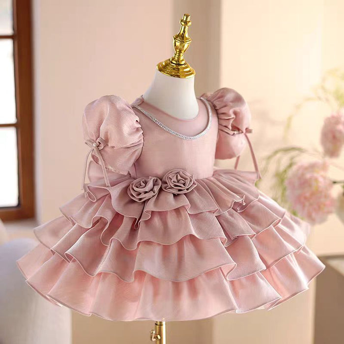 Pink knee Length Flower Girl Dress for Party Birthday J540