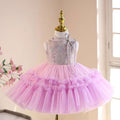 Pink style-Neck Beading Tulle Girl Dress Sleeveless J857