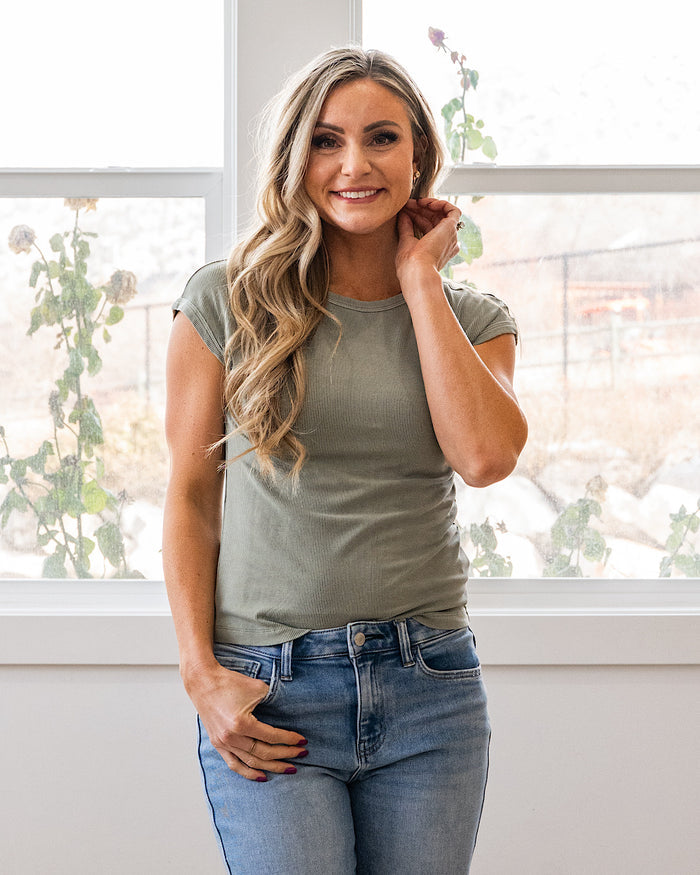Piper Cap Sleeve Ribbed Top - Soft Sage Be Cool