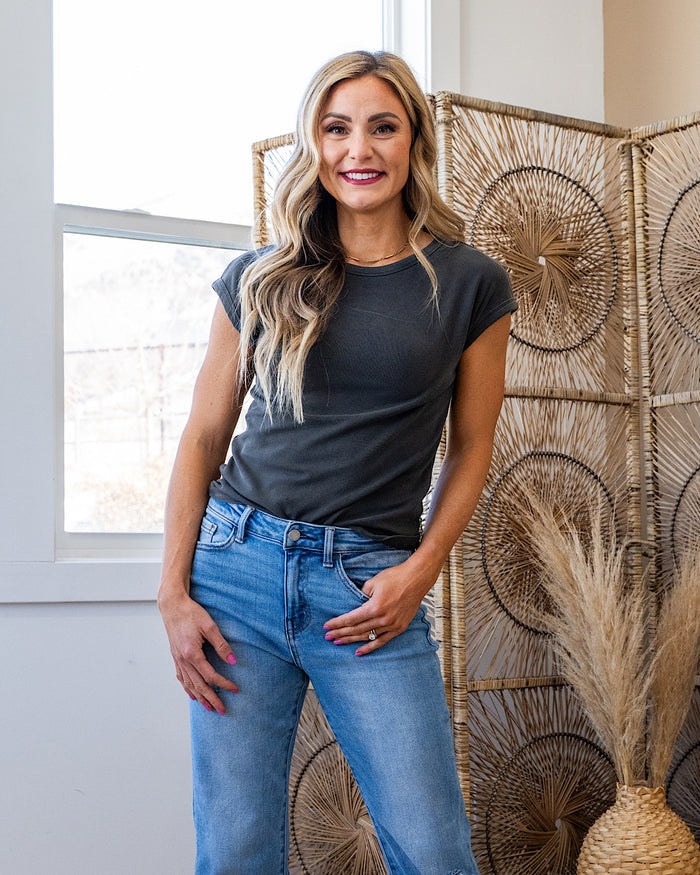 Piper Cap Sleeve Ribbed Top - Color Options Available! Be Cool Charcoal