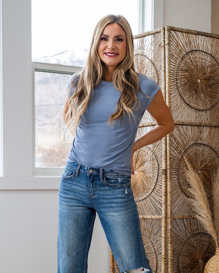 Piper Cap Sleeve Ribbed Top - Color Options Available! Be Cool Dusty Blue