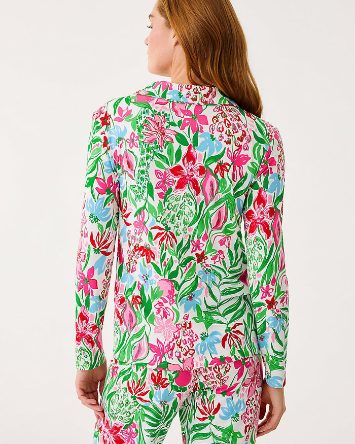 Pj Knit Long Sleeve Button Up Top - Multi Glowing Gardens