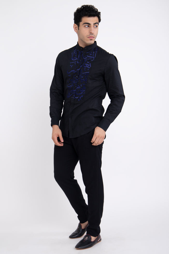 Plastron Embroidered Black Shirt