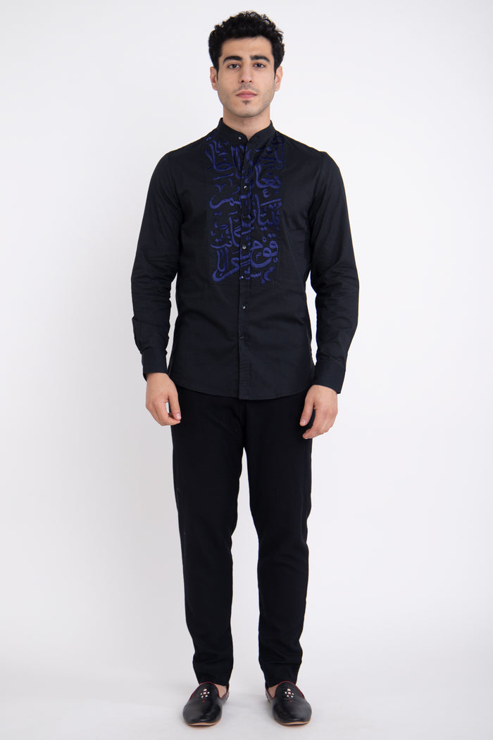 Plastron Embroidered Black Shirt