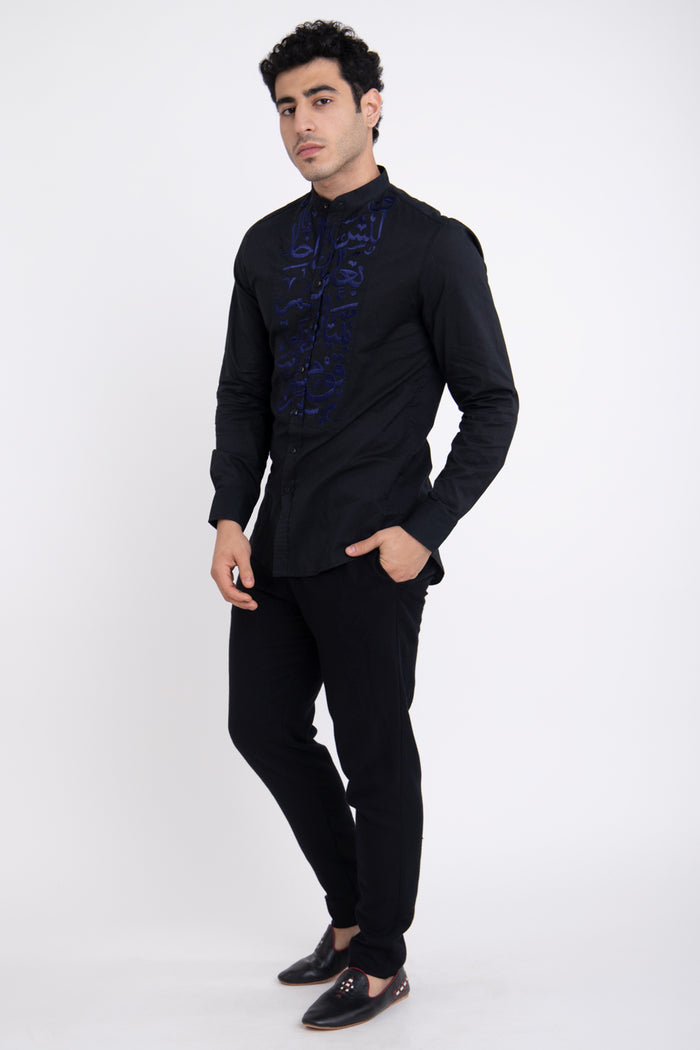 Plastron Embroidered Black Shirt