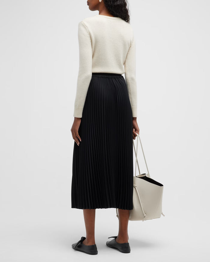 Pleated Elastic Waistband Skirt - Black