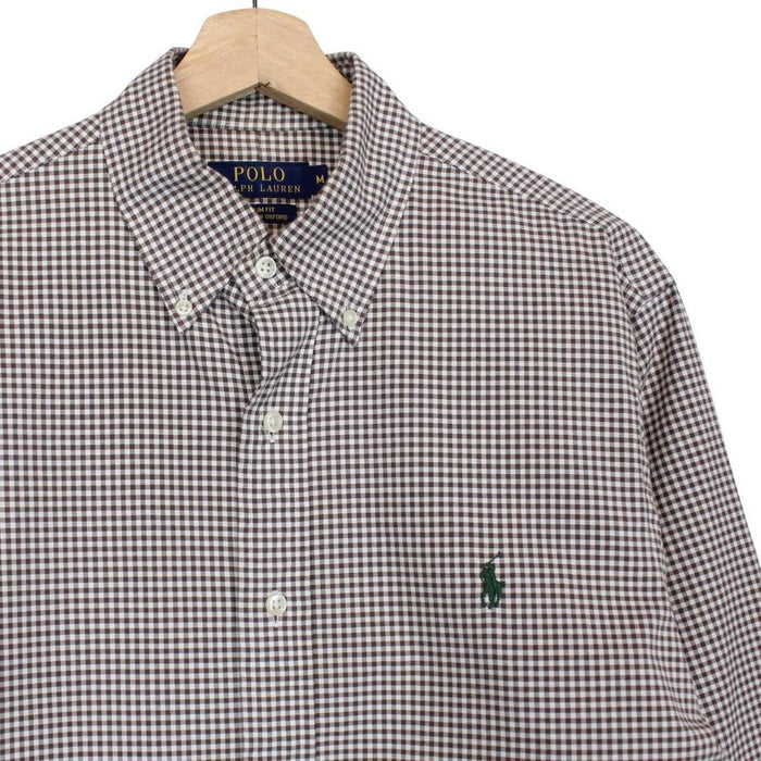 Polo Ralph Lauren Brown and White Gingham Check Long Sleeve Cotton Shirt