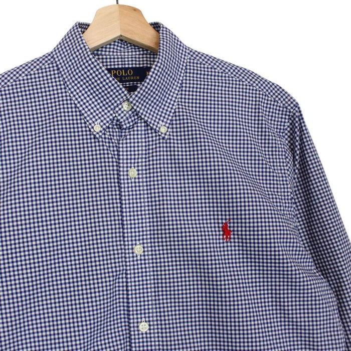 Polo Ralph Lauren Blue and White Gingham Check Long Sleeve Cotton Shirt