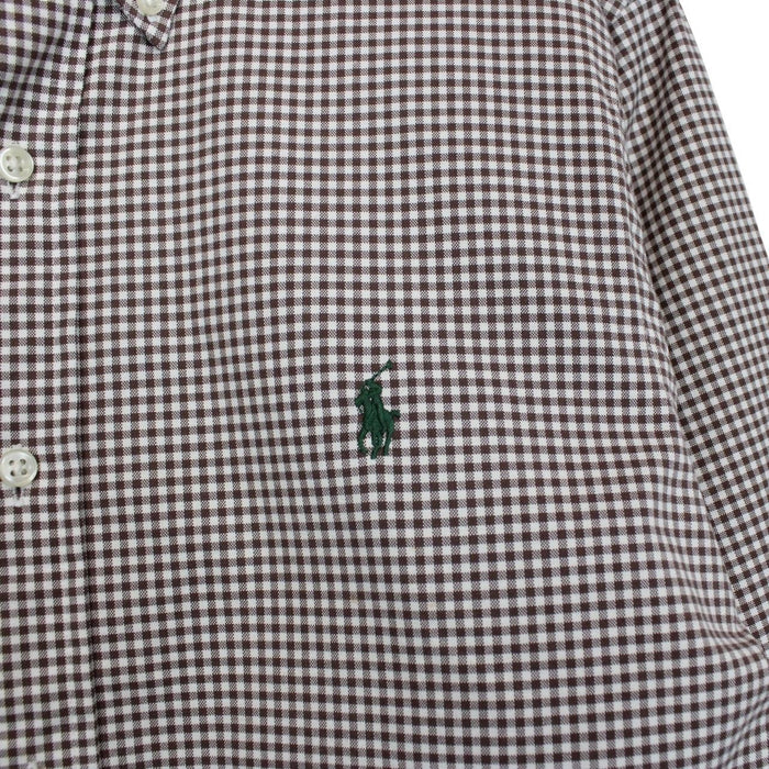 Polo Ralph Lauren Brown and White Gingham Check Long Sleeve Cotton Shirt