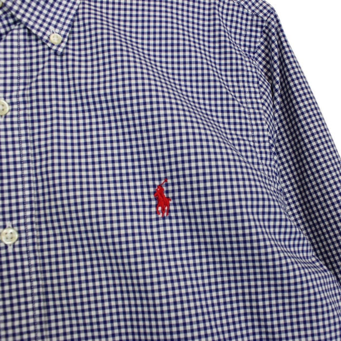 Polo Ralph Lauren Blue and White Gingham Check Long Sleeve Cotton Shirt