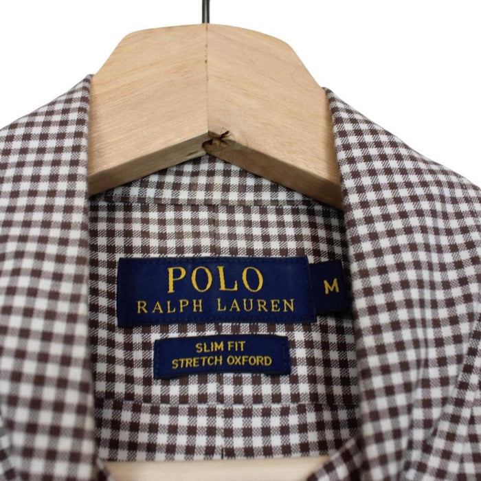 Polo Ralph Lauren Brown and White Gingham Check Long Sleeve Cotton Shirt