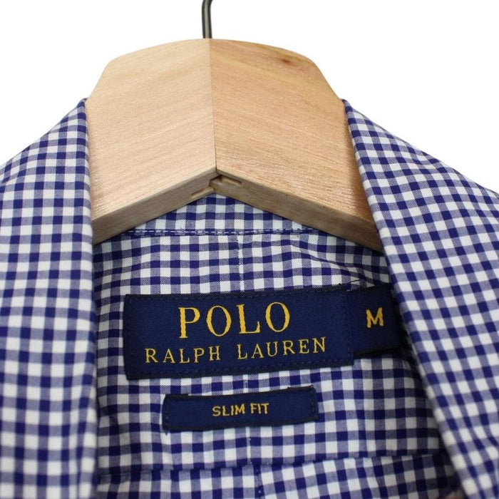 Polo Ralph Lauren Blue and White Gingham Check Long Sleeve Cotton Shirt