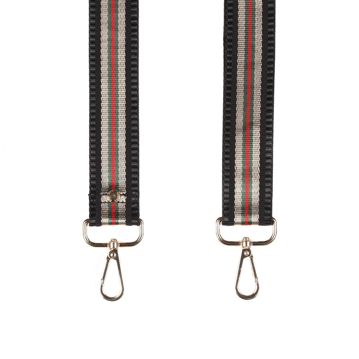 Pom Pom Strap Black & Bronze Stripe