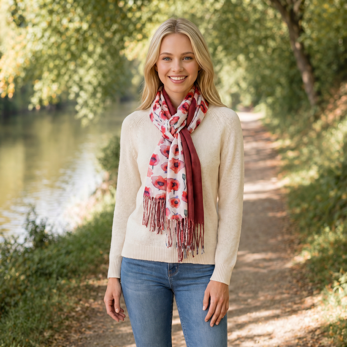 Poppy Field Pashmina Style Scarf - Exclusive Design (70x180cm)