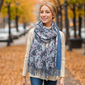 Winter Protea Pashmina Scarf (70x180cm) - Exclusive Design - Denim Blue