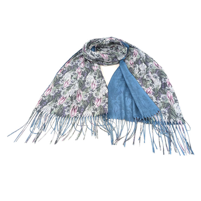 Protea Pashmina Scarf (70x180cm) - Exclusive Design - Denim Blue
