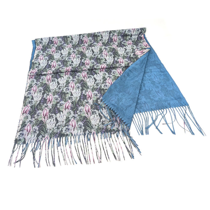 Protea Pashmina Scarf (70x180cm) - Exclusive Design - Denim Blue