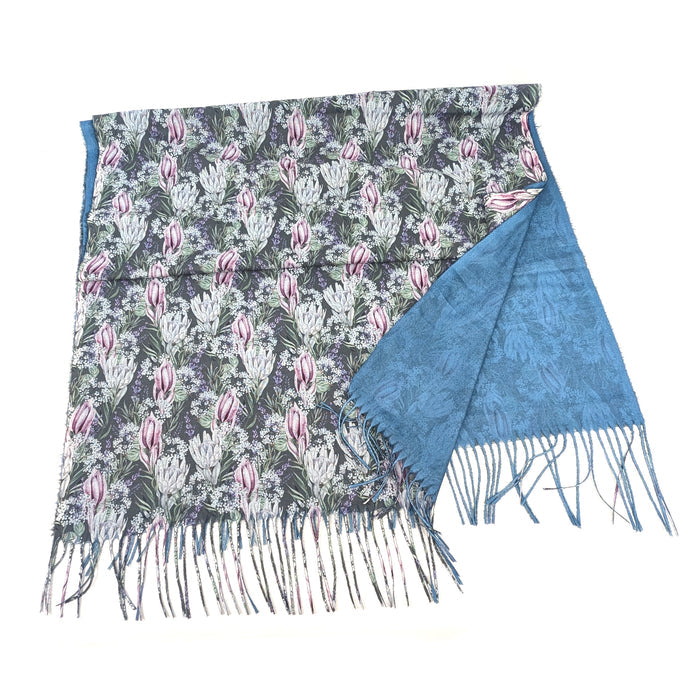 Protea Pashmina Scarf (70x180cm) - Exclusive Design - Denim Blue