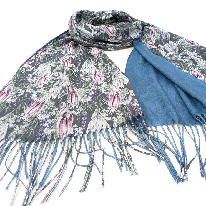 Protea Pashmina Scarf (70x180cm) - Exclusive Design - Denim Blue