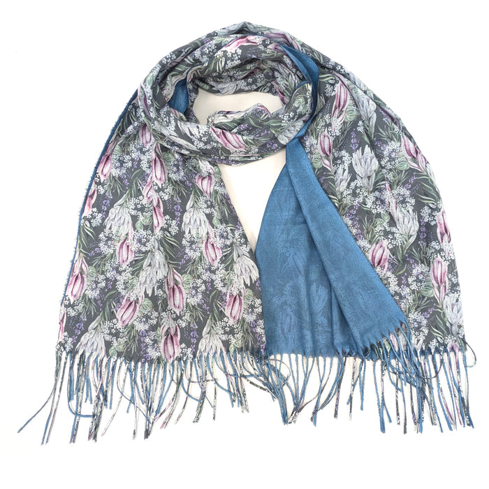 Protea Pashmina Scarf (70x180cm) - Exclusive Design - Denim Blue