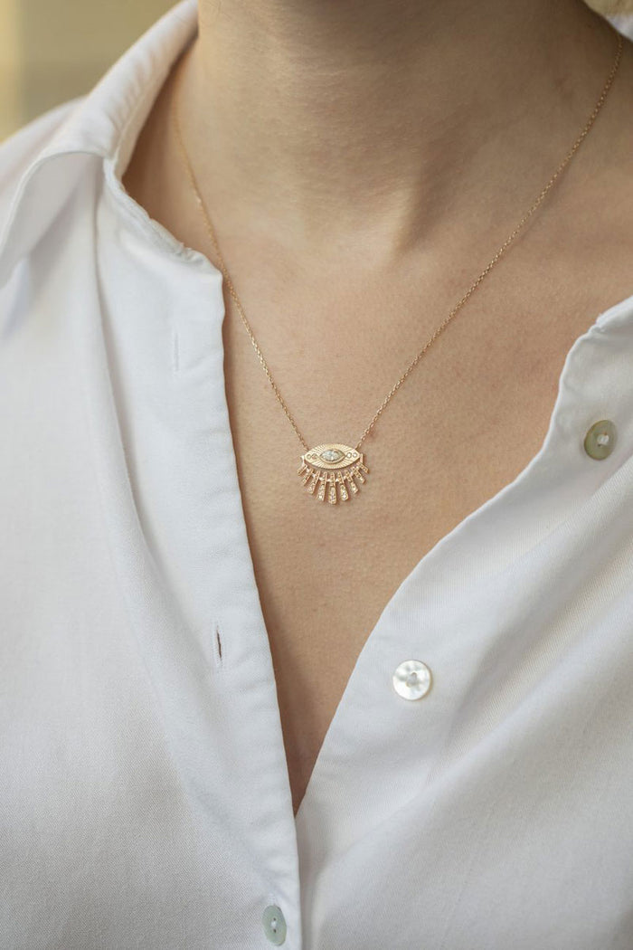 Protection Sun - 14k Yellow Gold & White Diamonds