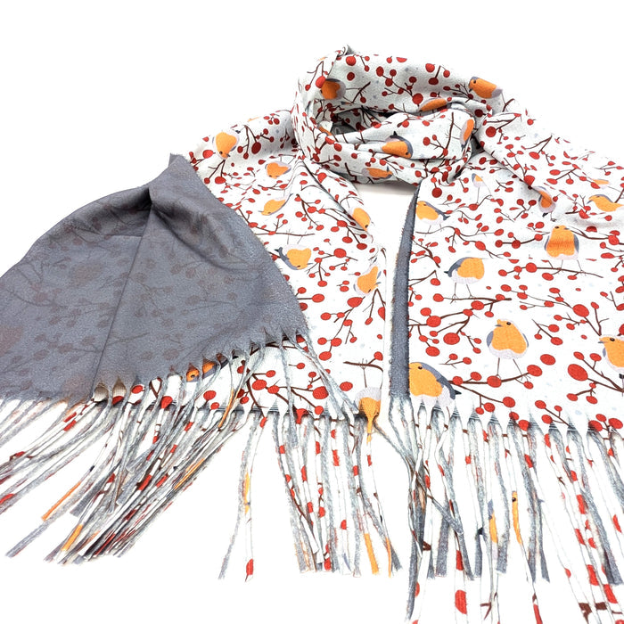 Red Berry Robin Pashmina (70x180cm) - Exclusive Design