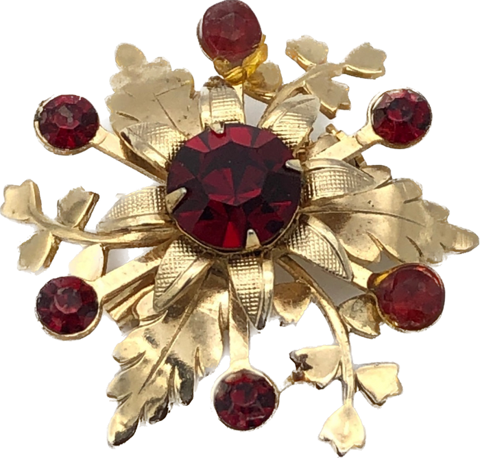 Red & Gold Flower Burst Brooch