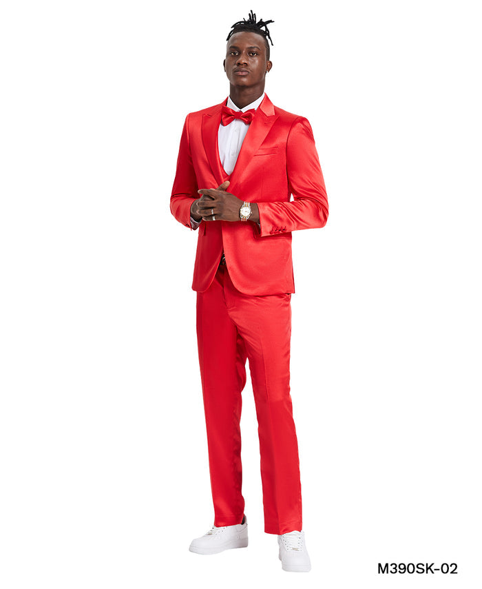 Red Solid Shiny U-Shape Vest Mens-suit - Giorgio's Menswear