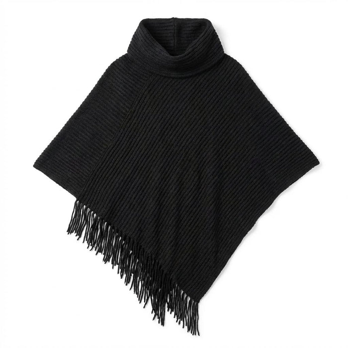 Relovo - Collared Knitted Poncho - Black