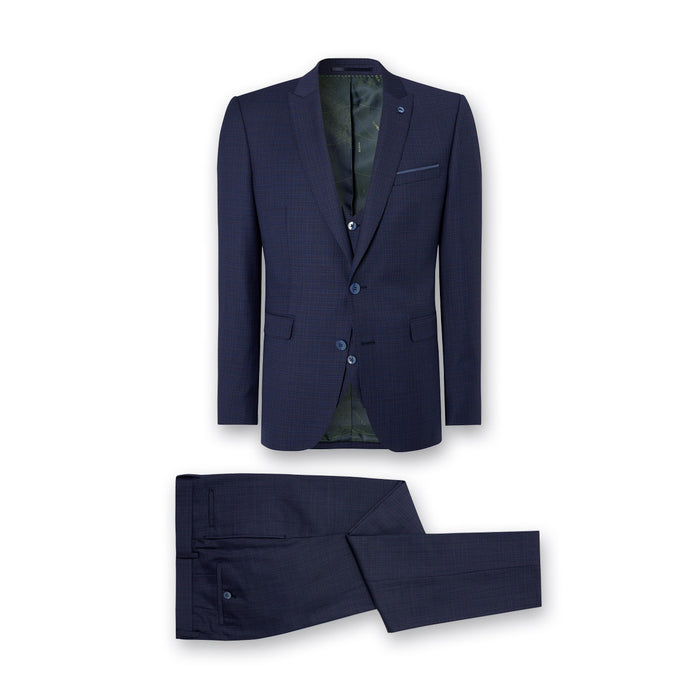 Remus Uomo - 3 Piece Mario Slim Fit Microcheck Suit in Navy - Nigel Clare