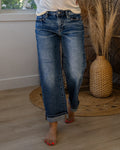 Risen Rowan Non Distressed Boyfriend Jeans - Color Options Available! Risen Dark Wash Blue Denim