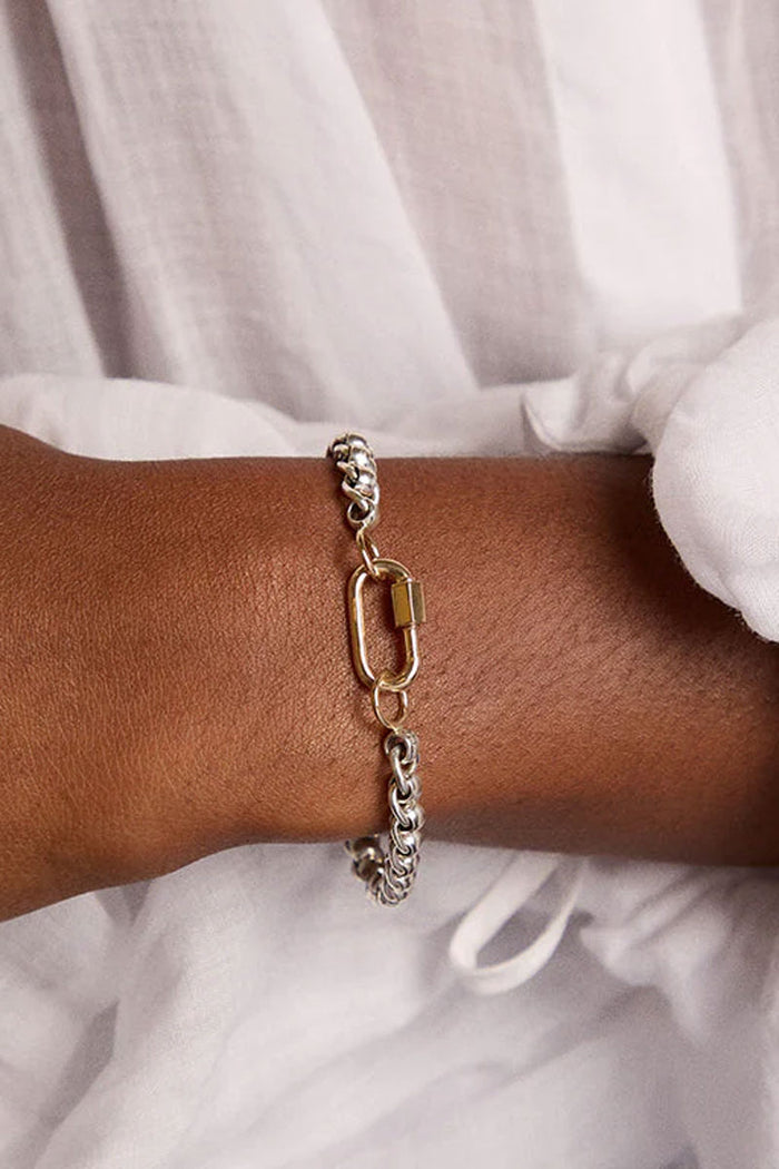 Rolling Curb Bracelet - Silver w/ Yellow Gold Loops