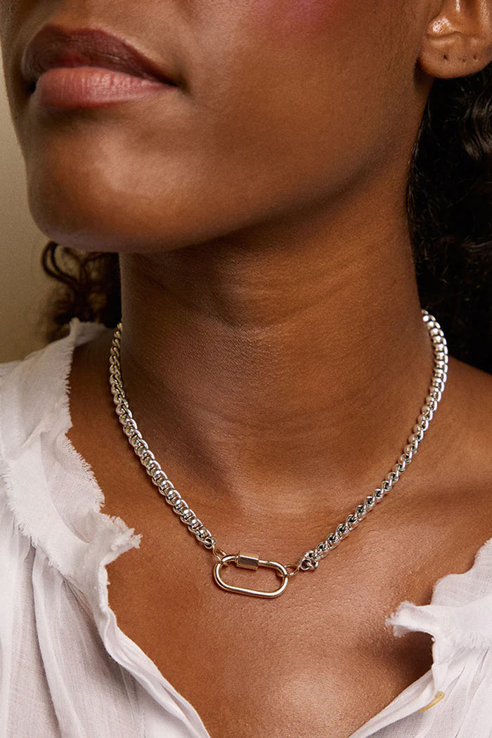Rolling Curb Chain Necklace - Silver w/ Yellow Gold Loops