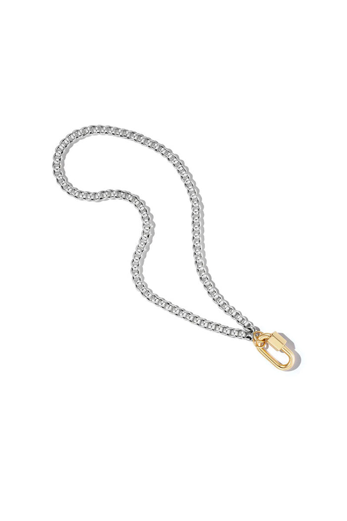 Rolling Curb Chain Necklace - Silver w/ Yellow Gold Loops