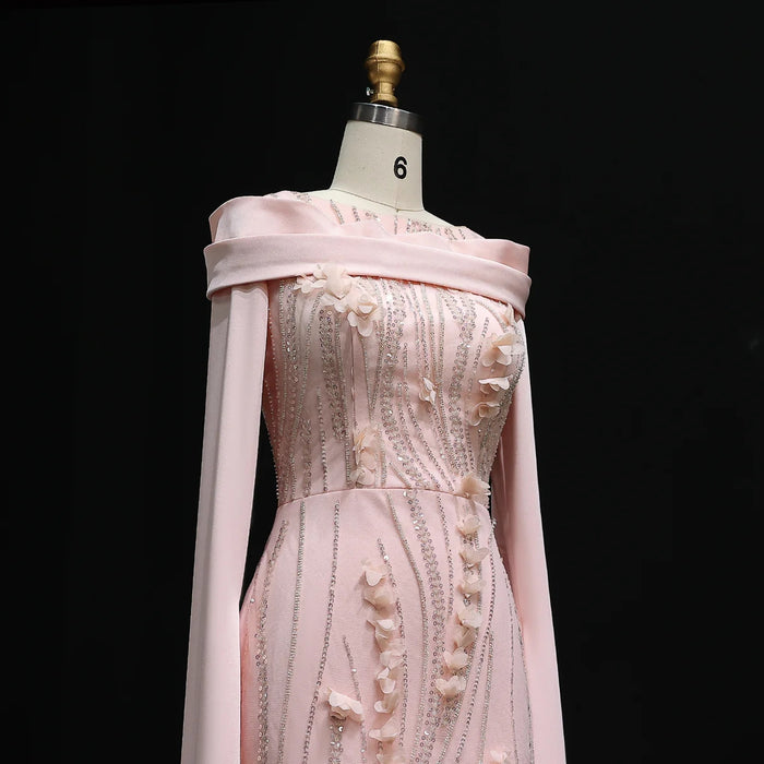 Romantic 3D Floral Evening Dress with Cape Sleeves SS272