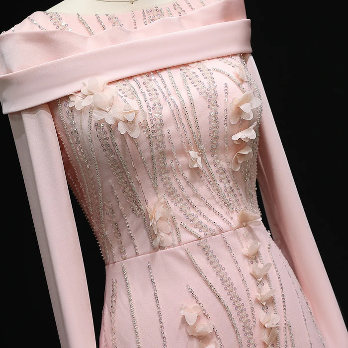 Romantic 3D Floral Evening Dress with Cape Sleeves SS272