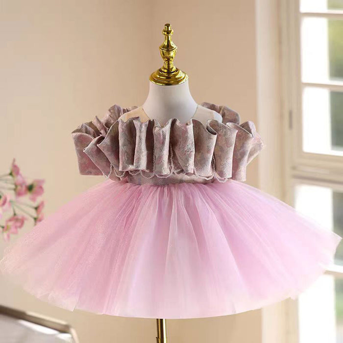 Ruffle Satin Top Tulle Pink Baby Girl Dress D013