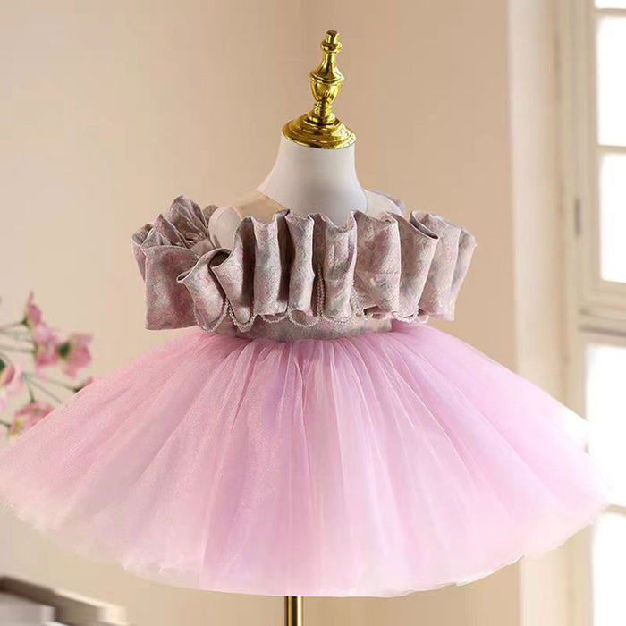 Ruffle Satin Top Tulle Pink Baby Girl Dress D013