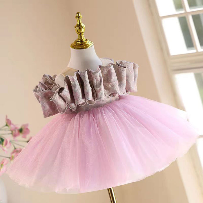 Ruffle Satin Top Tulle Pink Baby Girl Dress D013