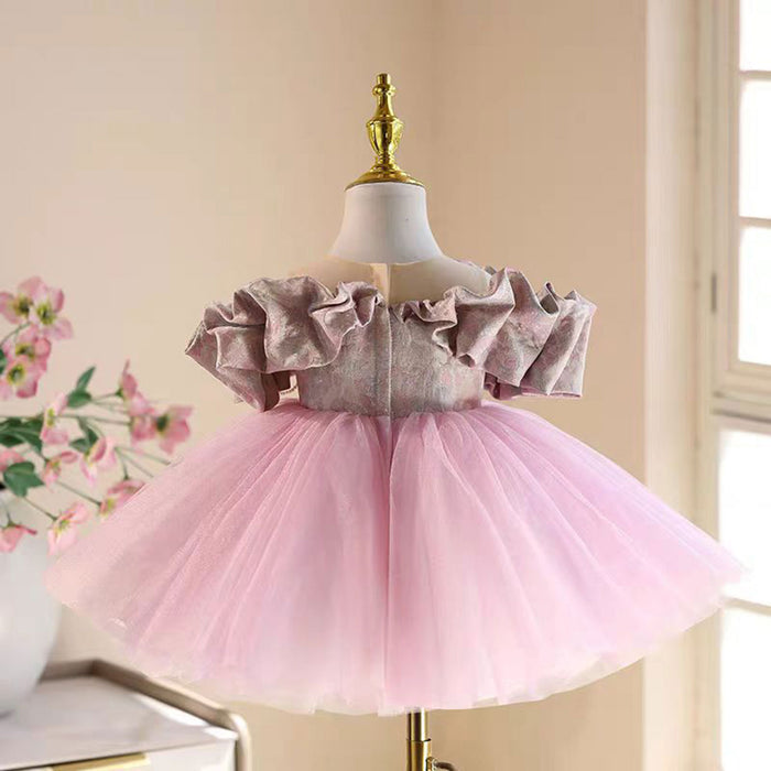 Ruffle Satin Top Tulle Pink Baby Girl Dress D013