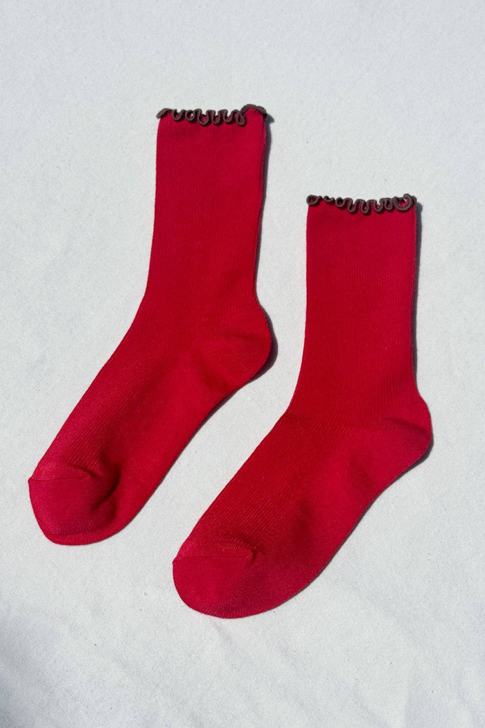 Ruffled Modal Socks - Cream / Red Edge