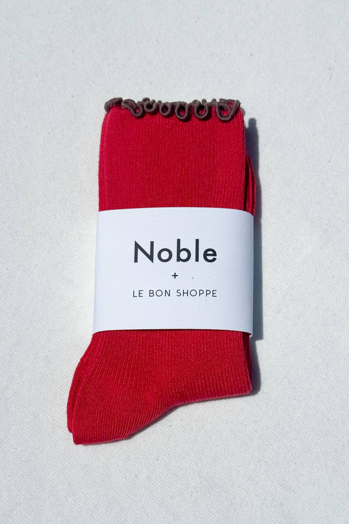 Ruffled Modal Socks - Paprika / Brown Edge