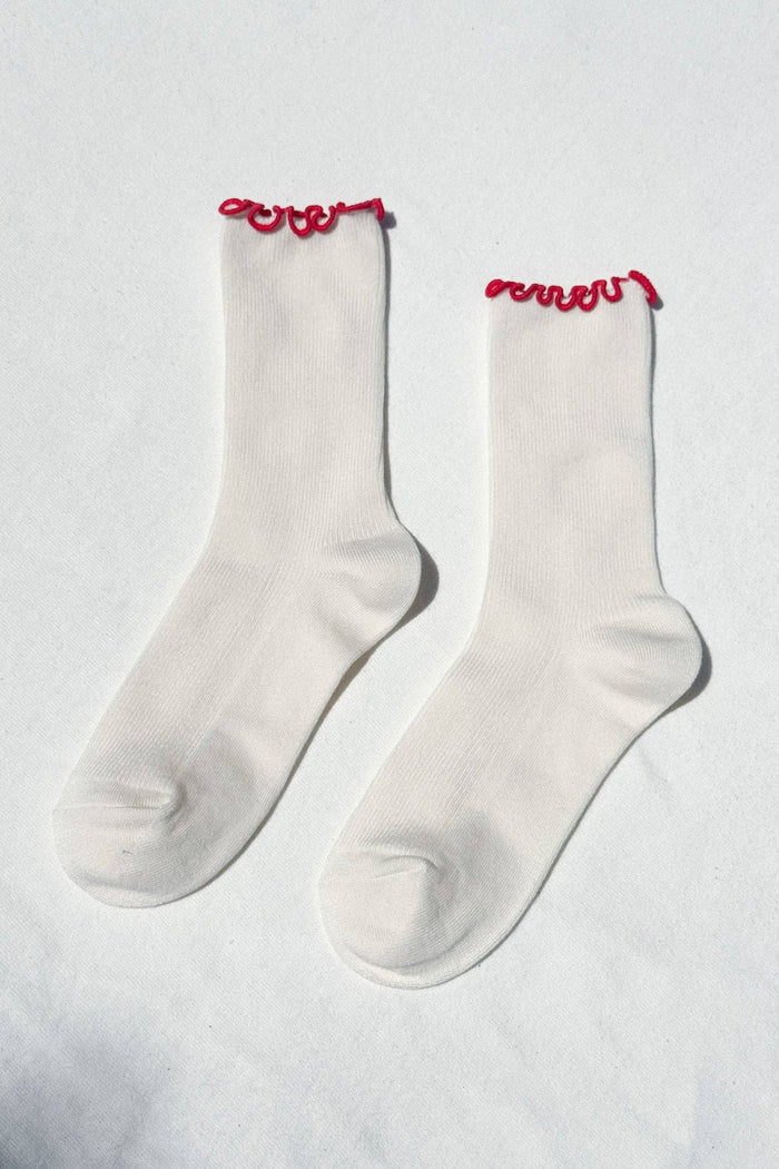 Ruffled Modal Socks - Paprika / Brown Edge