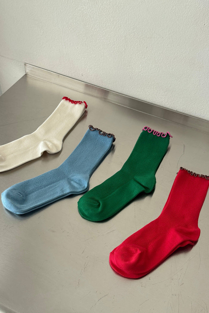 Ruffled Modal Socks - Spinach / Pink Edge
