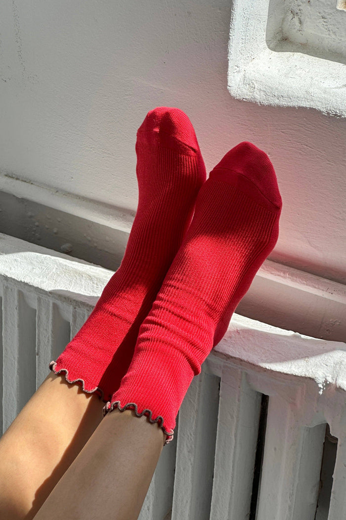 Ruffled Modal Socks - Spinach / Pink Edge
