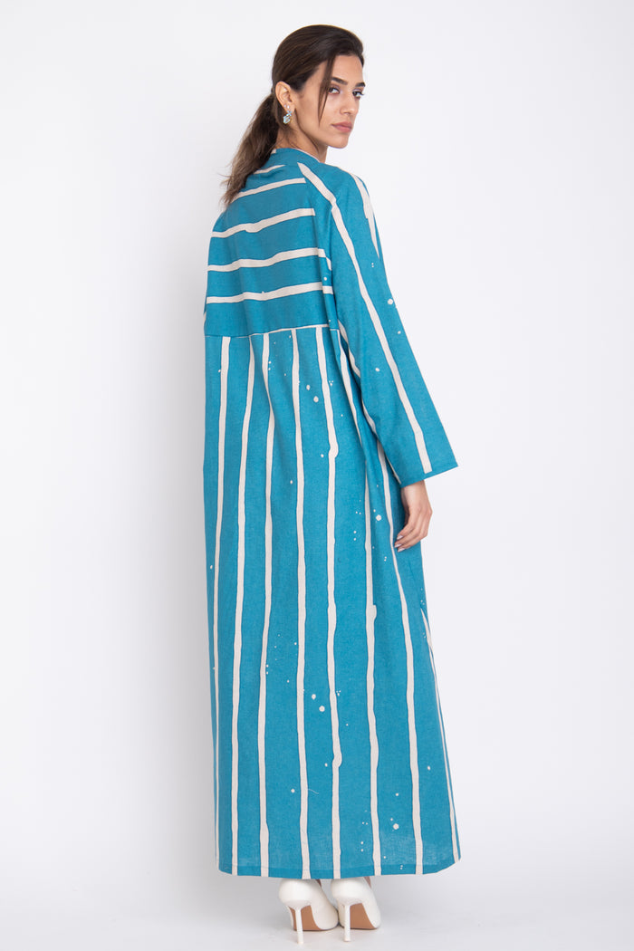 Sabet Linen & Cotton Azure Blue Abaya
