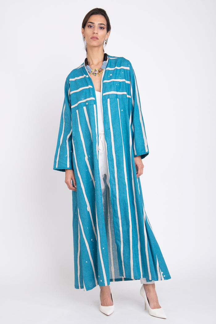Sabet Linen & Cotton Azure Blue Abaya